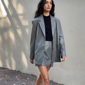 Vegan Leather Blazer and Skirt Set